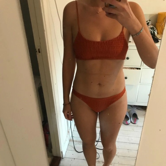 NEW Trendy Orange Crinkle Ruched Bikini Swim suit - Picture 5 of 8